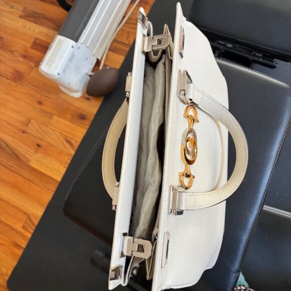 Gucci New GG Zumi Logo Horsebit Grain Leather Top Handle Purse/Whit Shoulder Bag - Picture 6 of 10